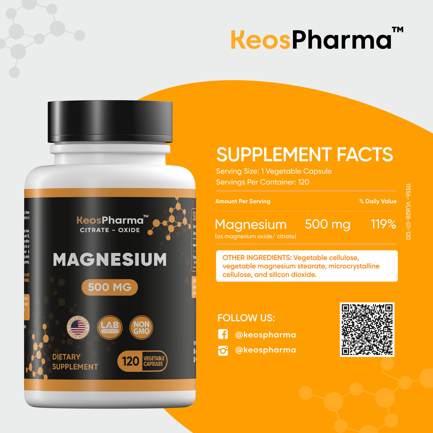 Magnesium Citrate 500mg Oxide 120 Capsules - Stress Relief Supplement Magnesium 500 mg Tablets - High Absorption Multi Supplement for Women & Men up to 4-Months Supply