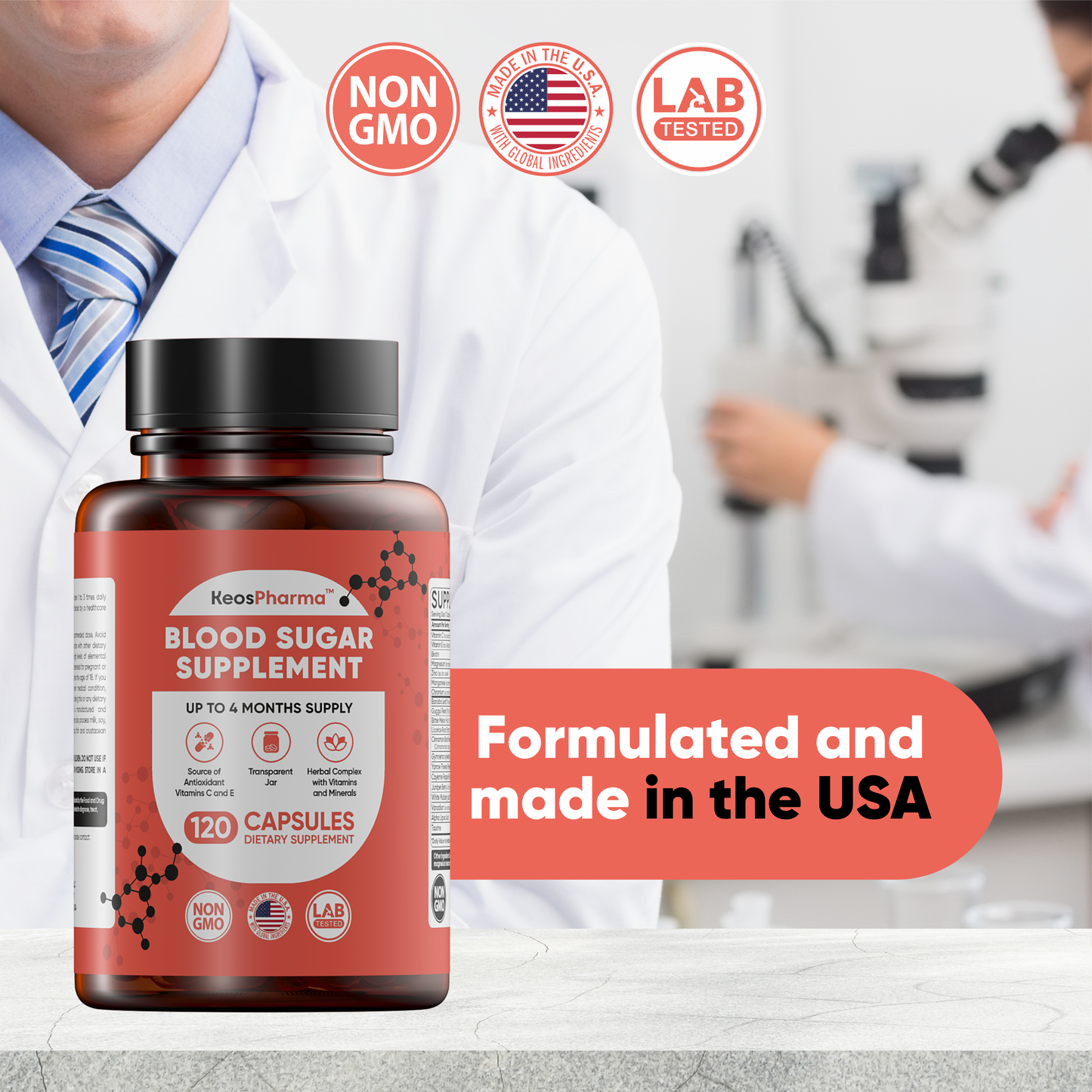 Blood Sugar Supplement, 120 Capsules, Up to 4 Months Supply with Magnesium, Cinnamon, Zinc, Vitamin C,E, Biotin and Infredients