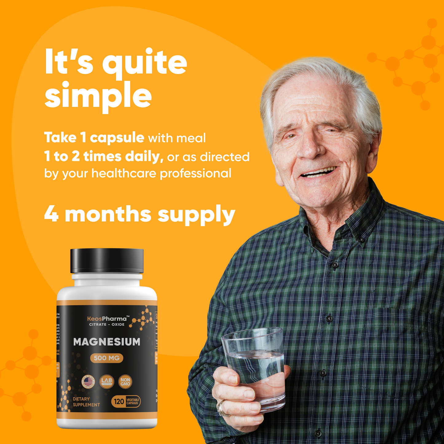 Magnesium Citrate 500mg Oxide 120 Capsules - Stress Relief Supplement Magnesium 500 mg Tablets - High Absorption Multi Supplement for Women & Men up to 4-Months Supply