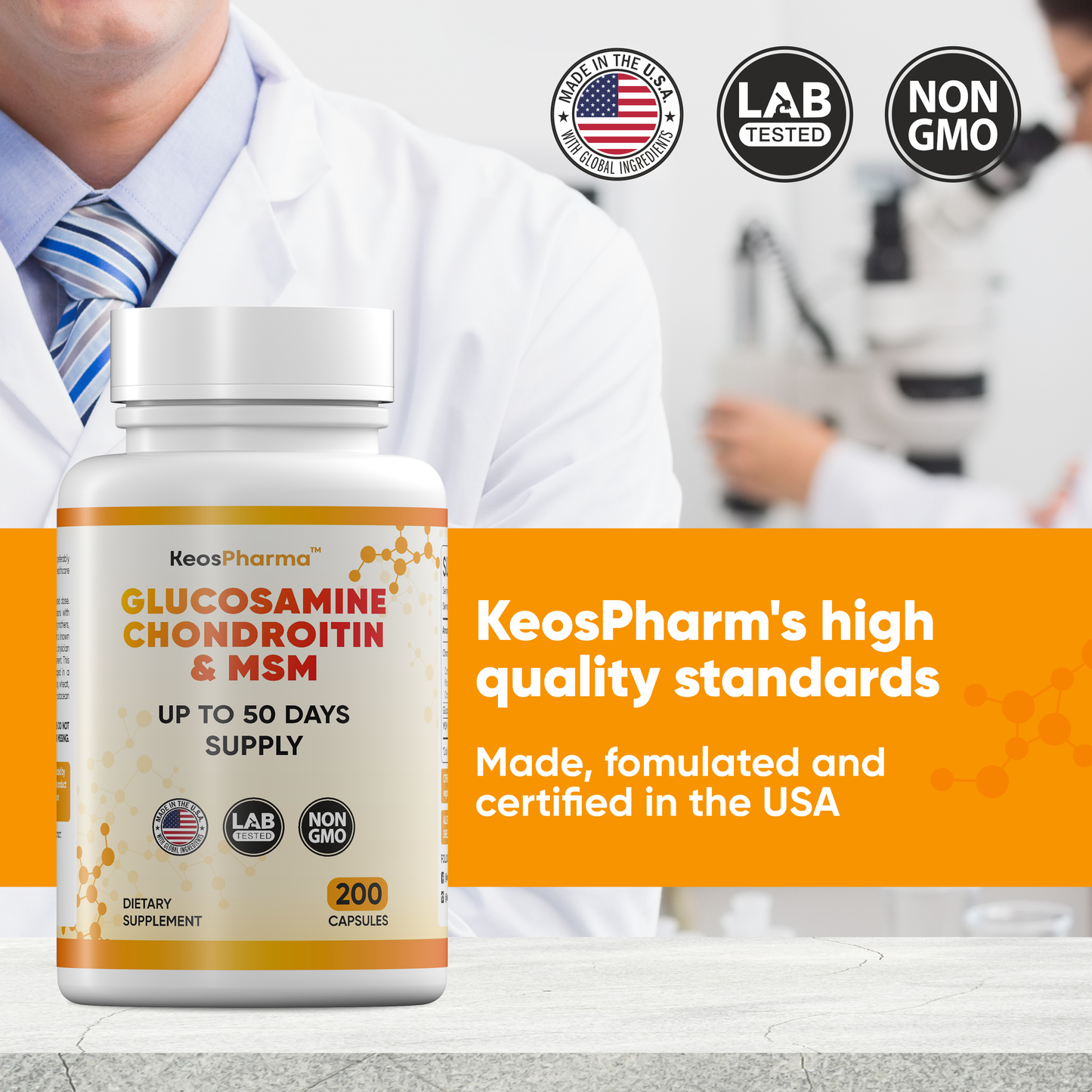 Glucosamine Chondroitin MSM Capsules 200x pcs Joint Support Supplement 50 Days Supply - Chondroitin & Glucosamine Nutritional Supplements Convenient Dosage Triple Strength Formula