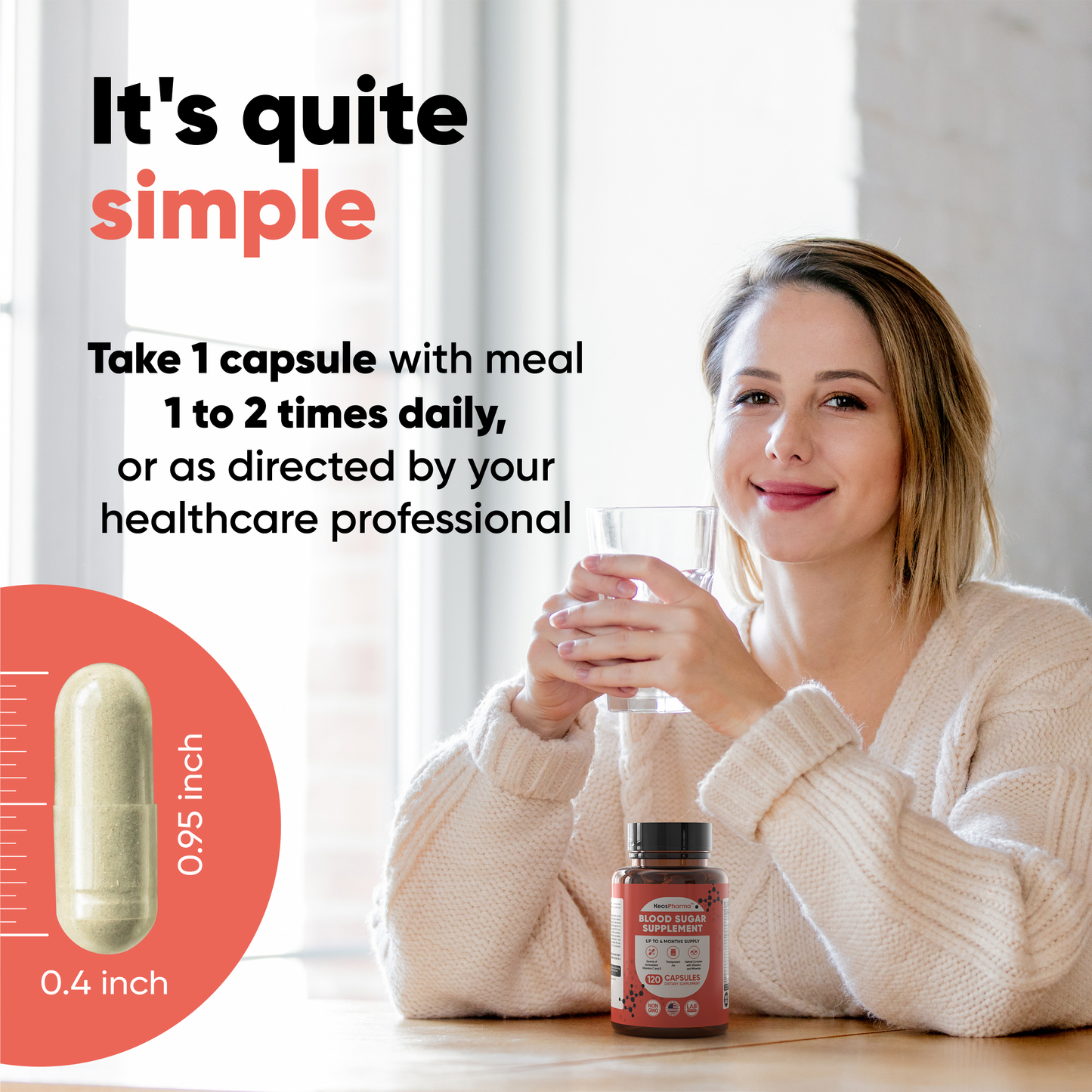 Blood Sugar Supplement, 120 Capsules, Up to 4 Months Supply with Magnesium, Cinnamon, Zinc, Vitamin C,E, Biotin and Infredients