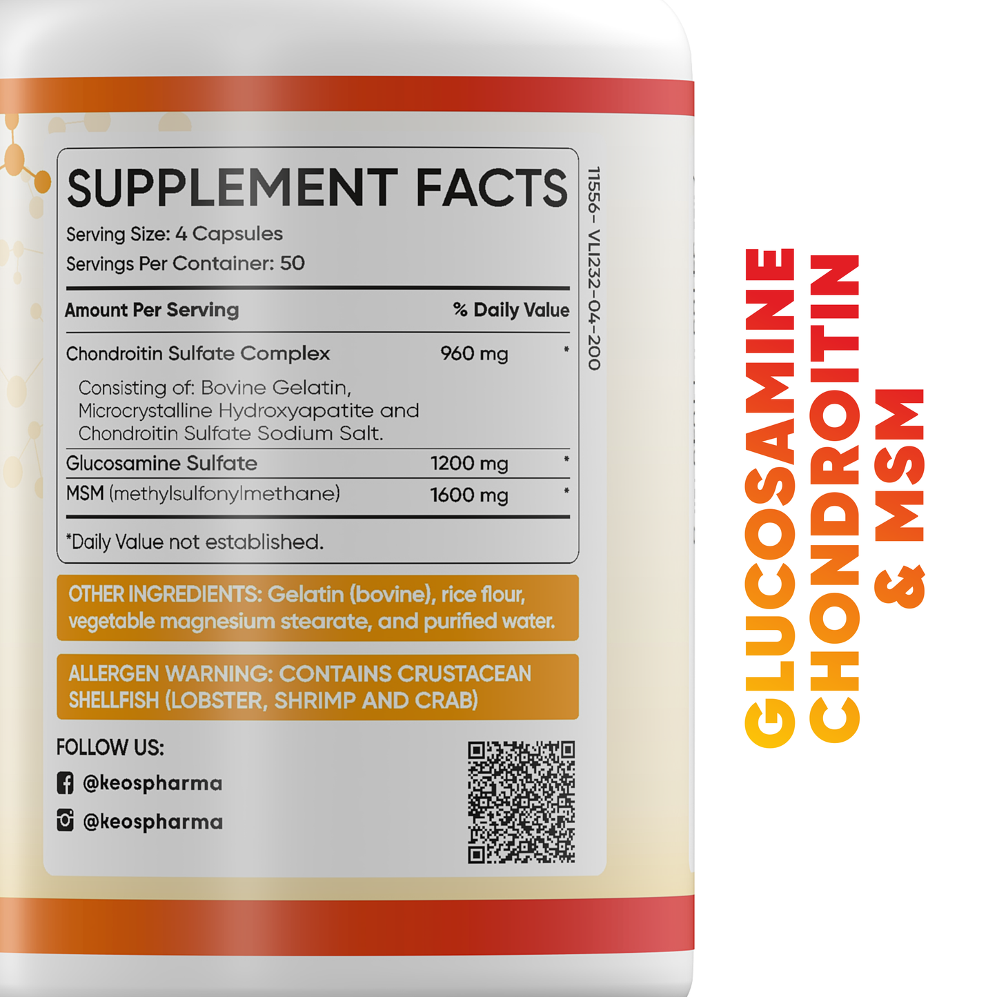 Glucosamine Chondroitin MSM Capsules 200x pcs Joint Support Supplement 50 Days Supply - Chondroitin & Glucosamine Nutritional Supplements Convenient Dosage Triple Strength Formula