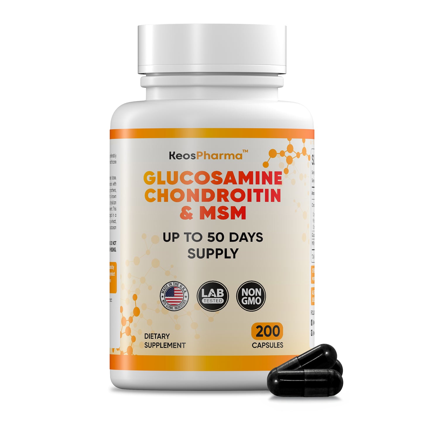 Glucosamine Chondroitin MSM Capsules 200x pcs Joint Support Supplement 50 Days Supply - Chondroitin & Glucosamine Nutritional Supplements Convenient Dosage Triple Strength Formula